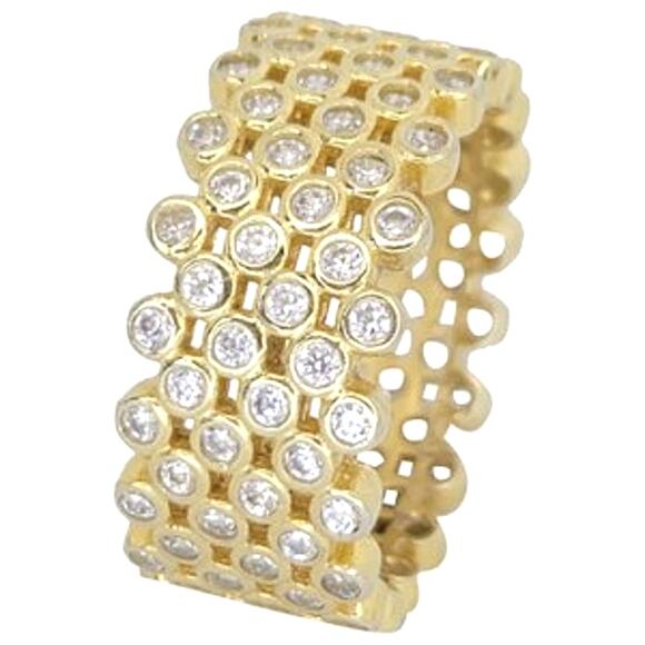 18K Yellow Gold Plated 925 ss 4.60cttw Diamond Simulant Eternity Ring Size 9 1/2 - Picture 1 of 10